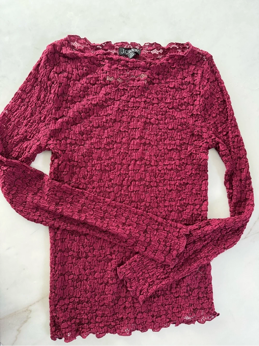 J. Crew Raspberry Textured Long Sleeve Top